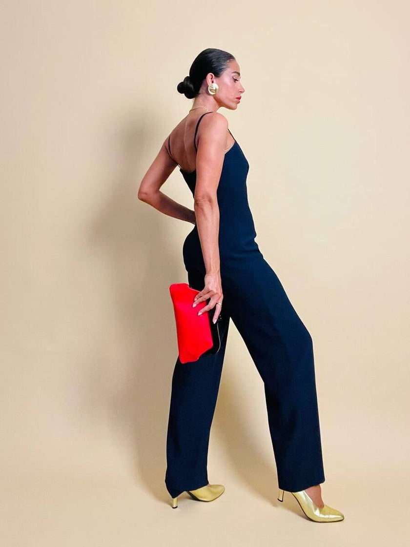 Jumpsuit blu con scollo a cuore “Fabrizio Lenzi”