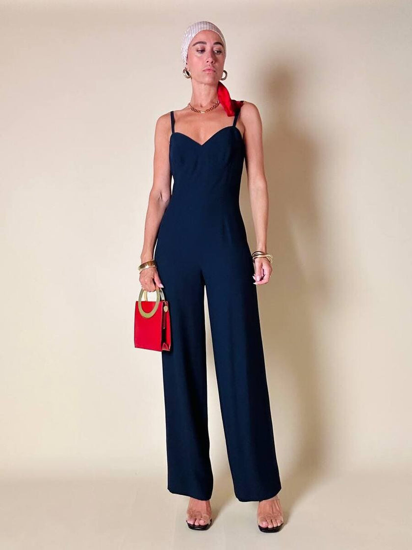 Jumpsuit blu con scollo a cuore “Fabrizio Lenzi”