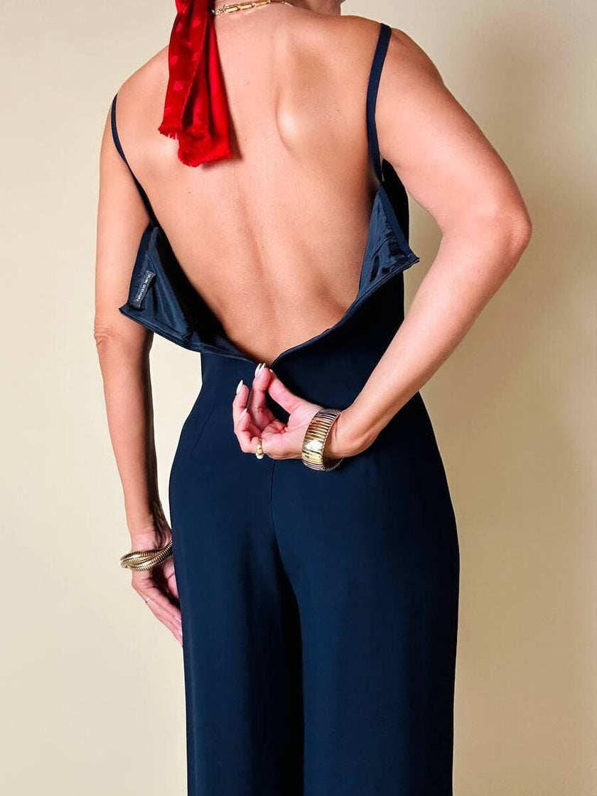 Jumpsuit blu con scollo a cuore “Fabrizio Lenzi”