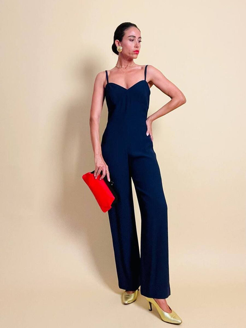 Jumpsuit blu con scollo a cuore “Fabrizio Lenzi”
