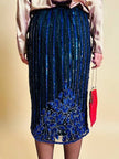 Longuette in chiffon di seta nero con ricamo paillettes blue e grigio