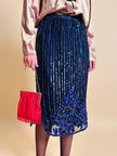 Longuette in chiffon di seta nero con ricamo paillettes blue e grigio