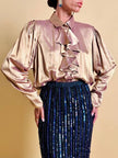 Longuette in chiffon di seta nero con ricamo paillettes blue e grigio