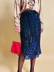 Longuette in chiffon di seta nero con ricamo paillettes blue e grigio