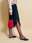 Longuette in chiffon di seta nero con ricamo paillettes blue e grigio