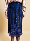 Longuette in chiffon di seta nero con ricamo paillettes blue e grigio