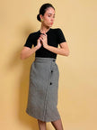 Longuette sartoriale double face in lana pied de poule e nera
