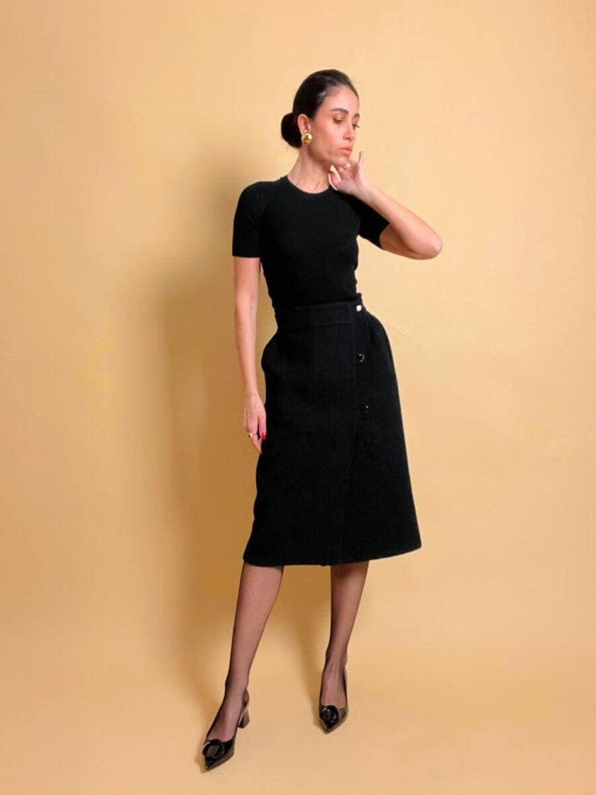 Longuette sartoriale double face in lana pied de poule e nera