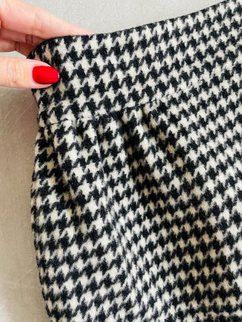 Longuette sartoriale double face in lana pied de poule e nera