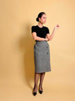 Longuette sartoriale double face in lana pied de poule e nera