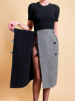 Longuette sartoriale double face in lana pied de poule e nera