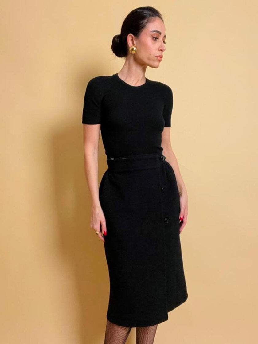 Longuette sartoriale double face in lana pied de poule e nera