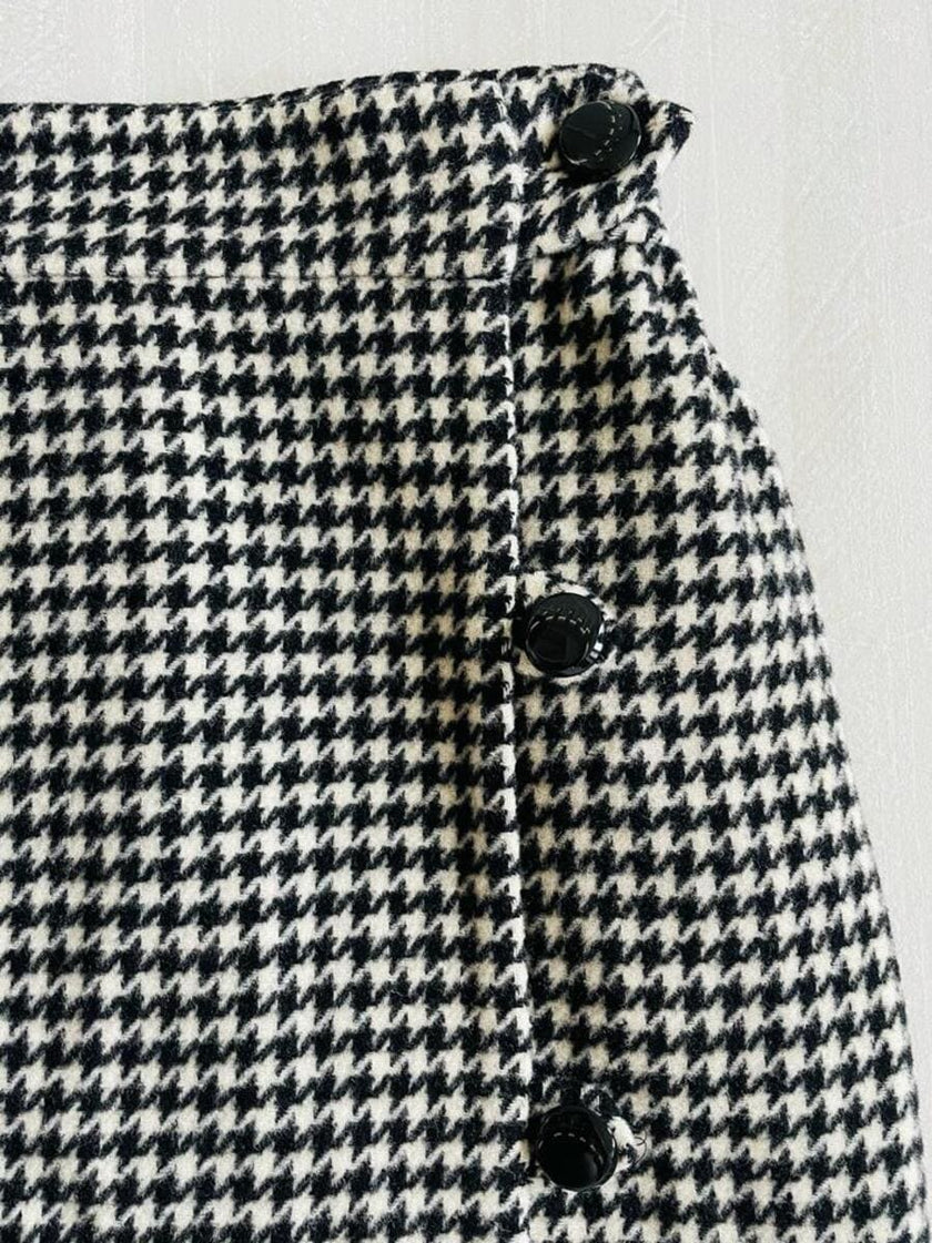 Longuette sartoriale double face in lana pied de poule e nera