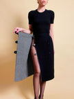 Longuette sartoriale double face in lana pied de poule e nera