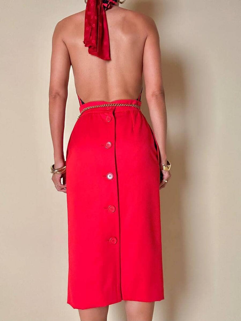 Longuette rossa con abbottonatura posteriore “Yves Saint Laurent”
