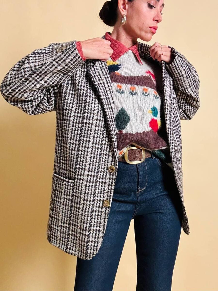 Maglione in lana écru fantasia papere 
