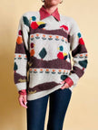 Maglione in lana écru fantasia papere 