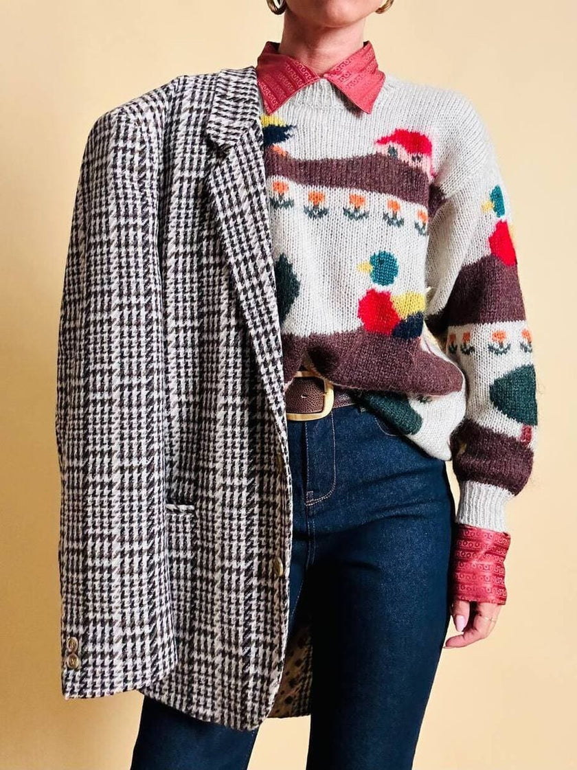 Maglione in lana écru fantasia papere 