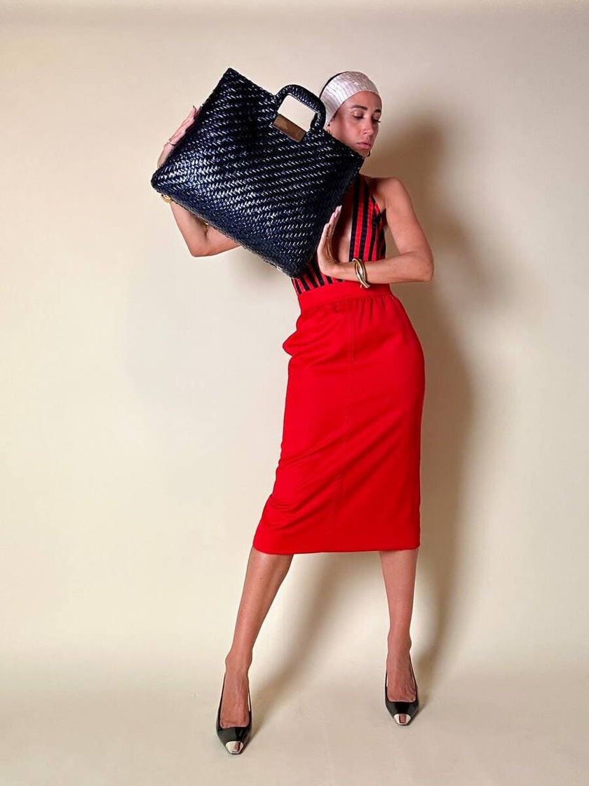 Maxi bag in midollino blu notte