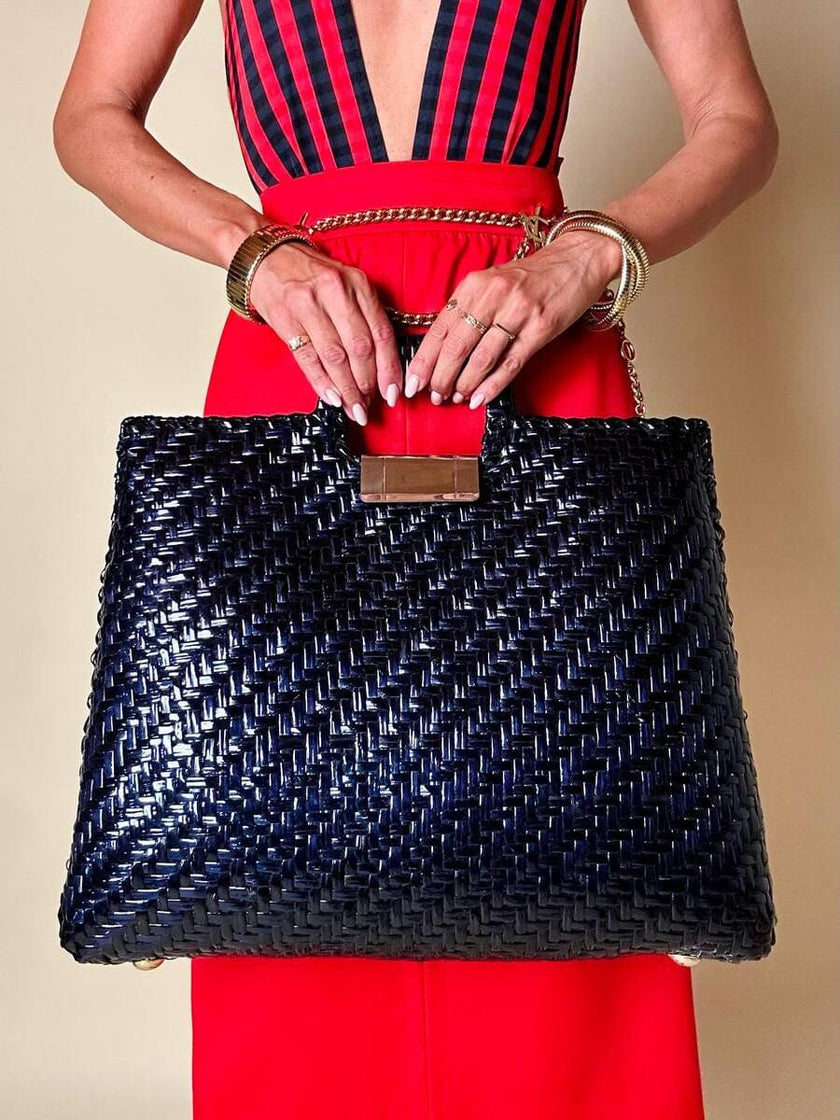 Maxi bag in midollino blu notte