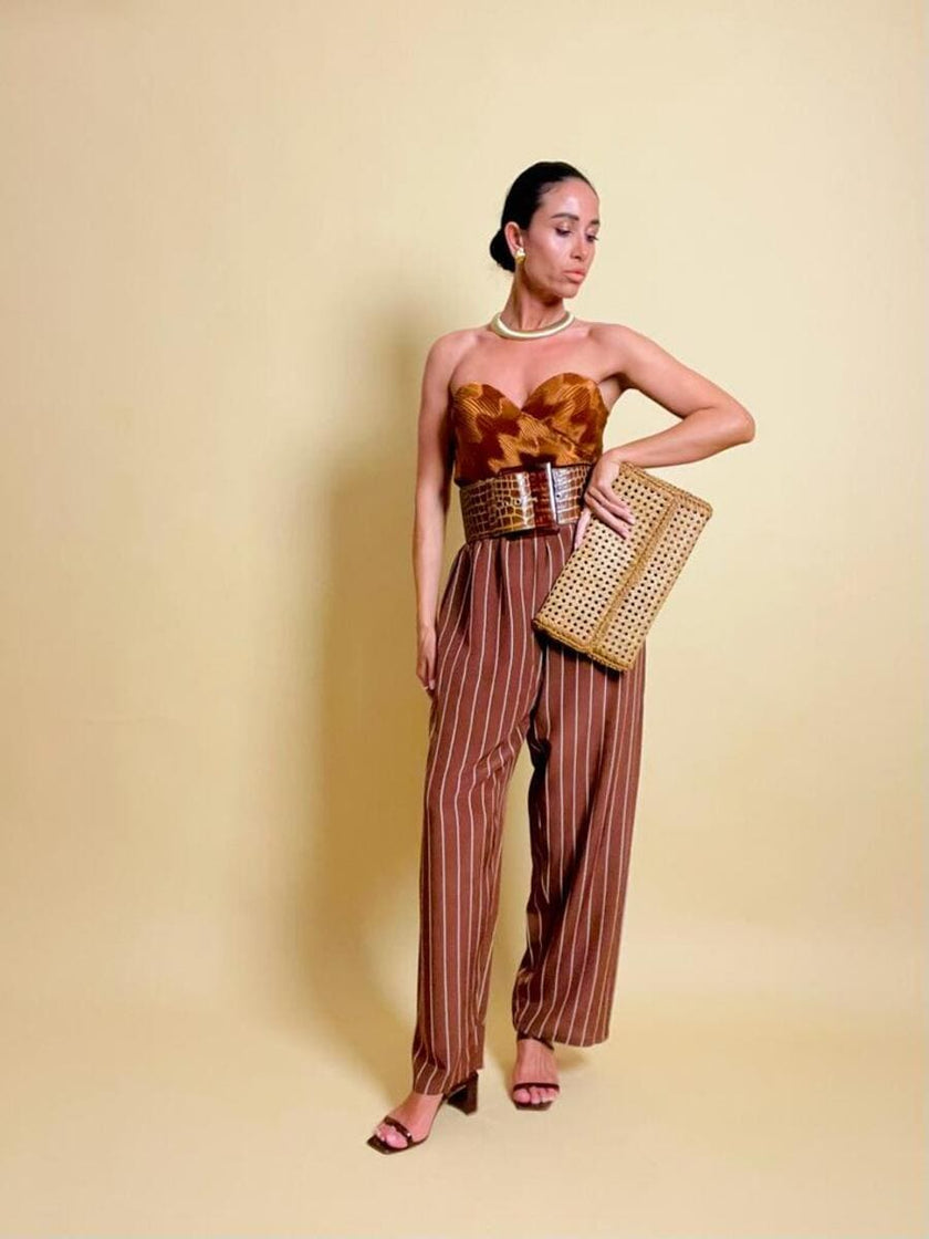 Maxi cintura in pelle stampa cocco color cuoio 