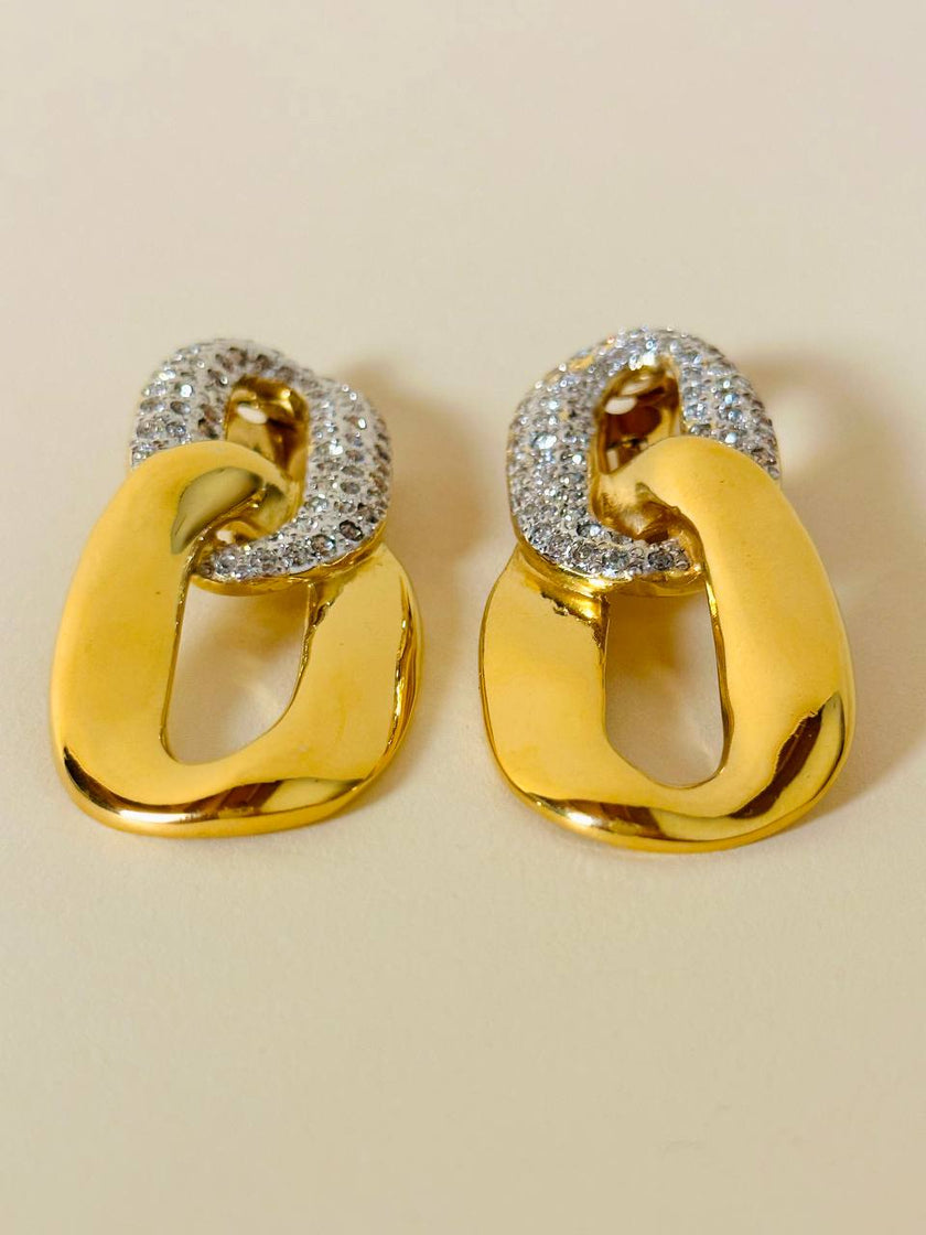 Maxi clip oro a catena con strass  “Yves Saint Laurent”