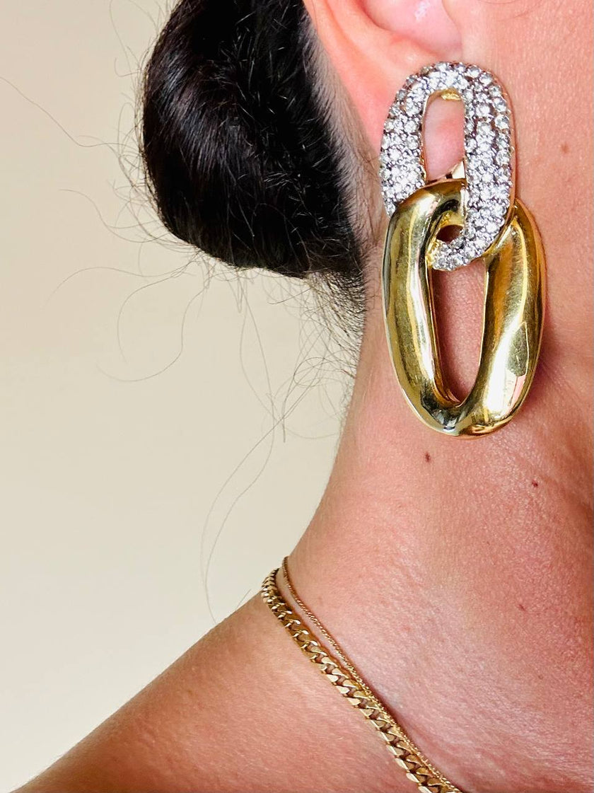 Maxi clip oro a catena con strass  “Yves Saint Laurent”