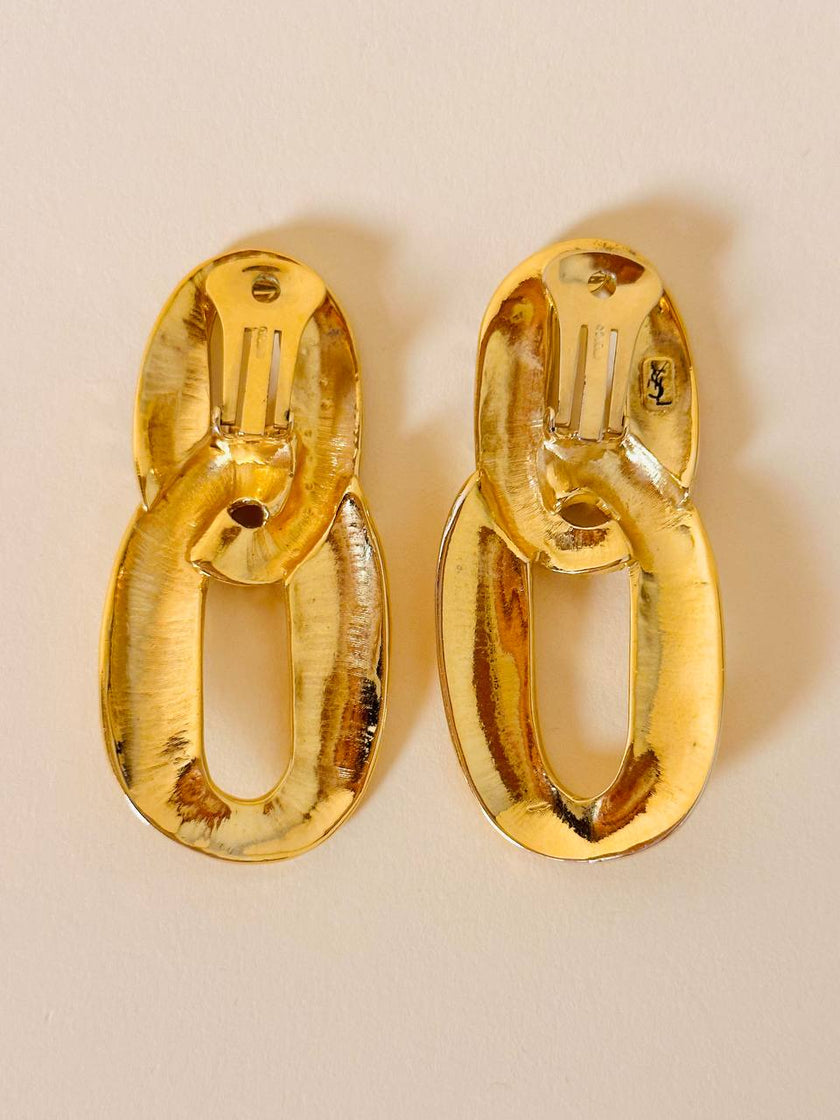 Maxi clip oro a catena con strass  “Yves Saint Laurent”