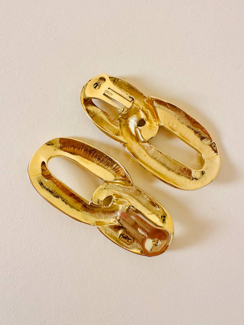 Maxi clip oro a catena con strass  “Yves Saint Laurent”