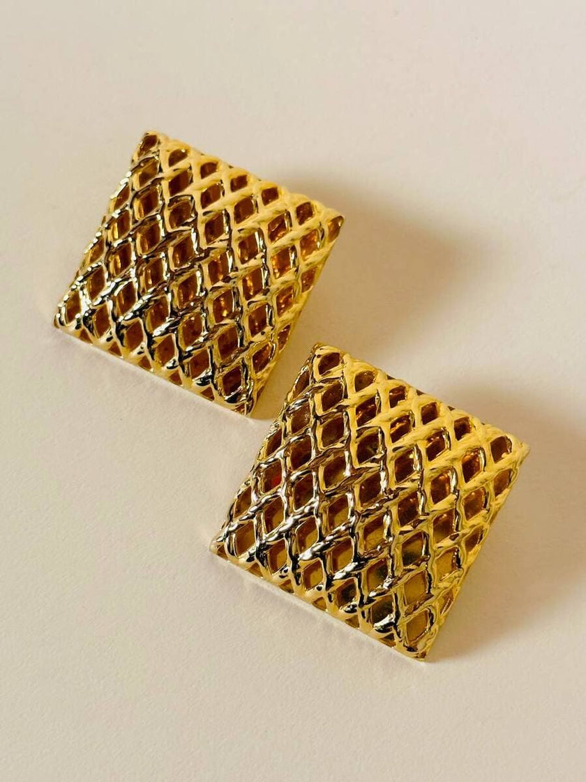 Maxi clip quadrate a gabbia oro “Kadria”