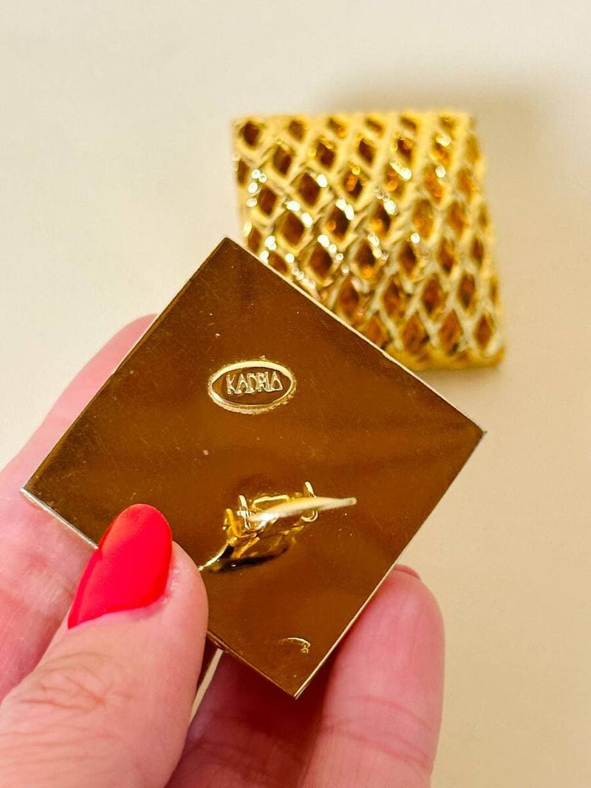 Maxi clip quadrate a gabbia oro “Kadria”