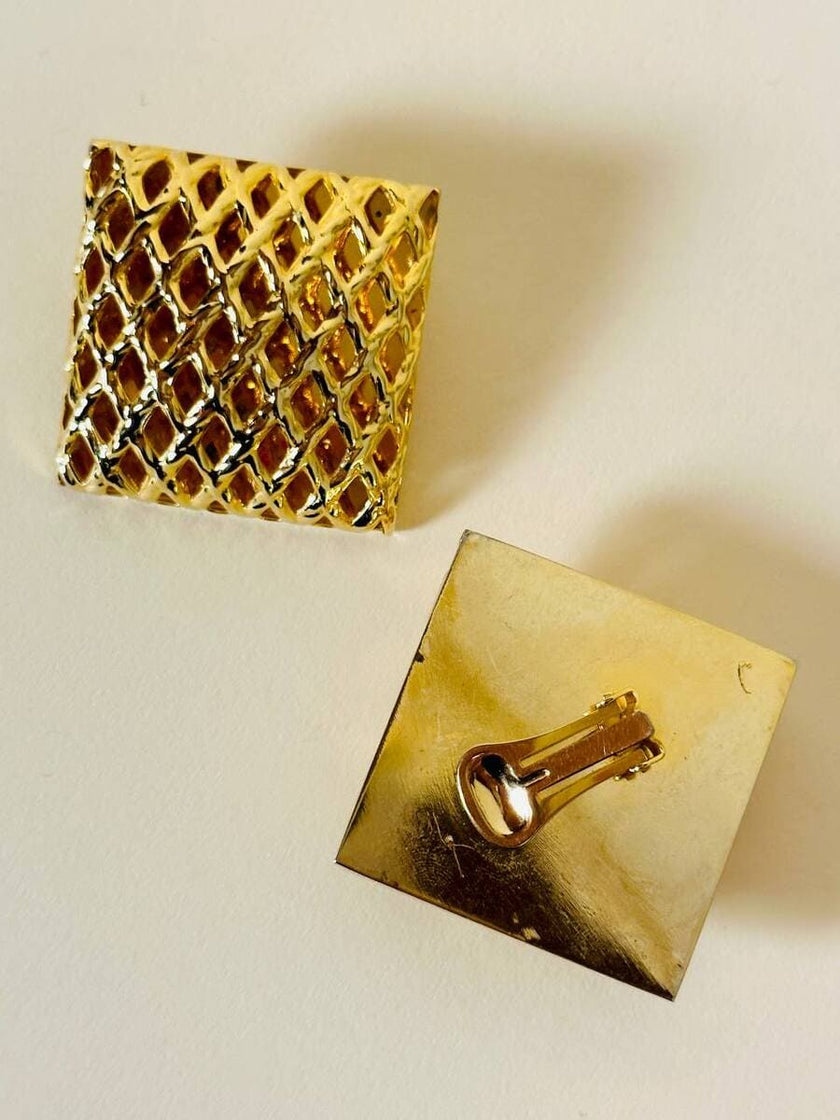 Maxi clip quadrate a gabbia oro “Kadria”