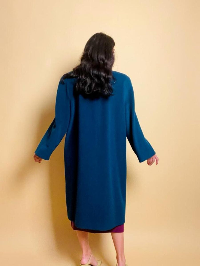 Maxi coat in pura lana color ottanio 