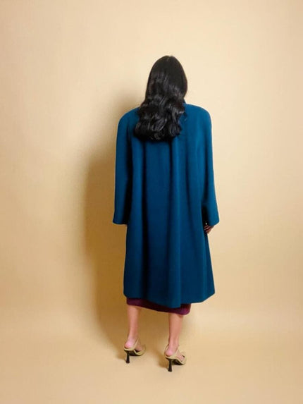 Maxi coat in pura lana color ottanio 