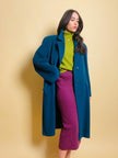Maxi coat in pura lana color ottanio 
