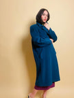 Maxi coat in pura lana color ottanio 