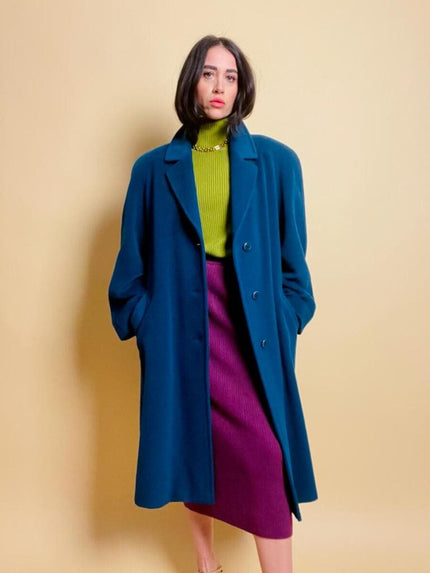 Maxi coat in pura lana color ottanio 