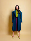 Maxi coat in pura lana color ottanio 