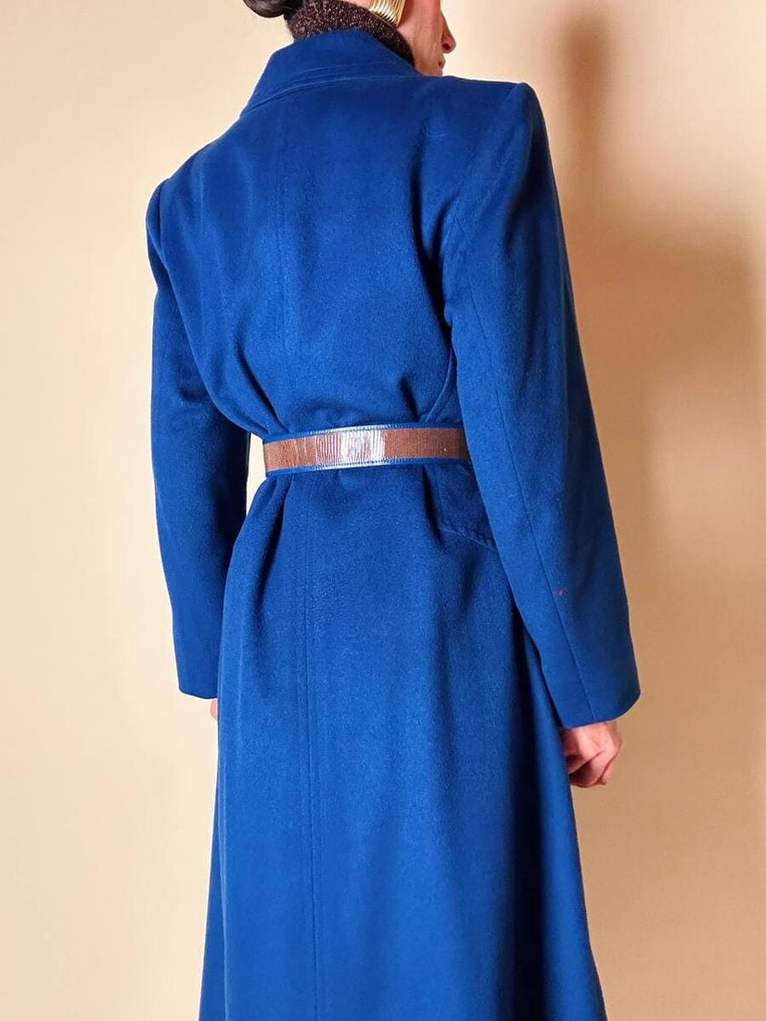 Maxi cappotto in lana color blu petrolio 