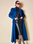 Maxi cappotto in lana color blu petrolio 