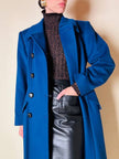 Maxi cappotto in lana color blu petrolio 