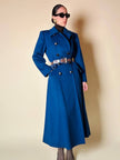 Maxi cappotto in lana color blu petrolio 