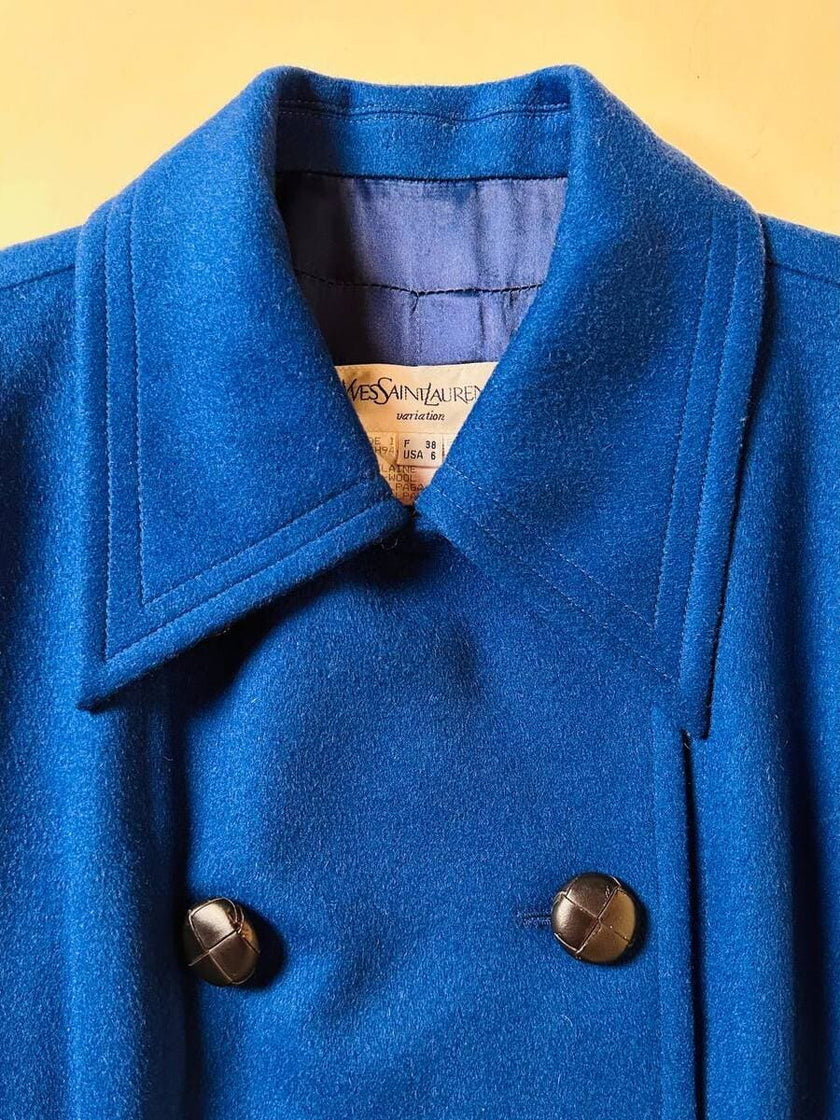 Maxi cappotto in lana color blu petrolio 