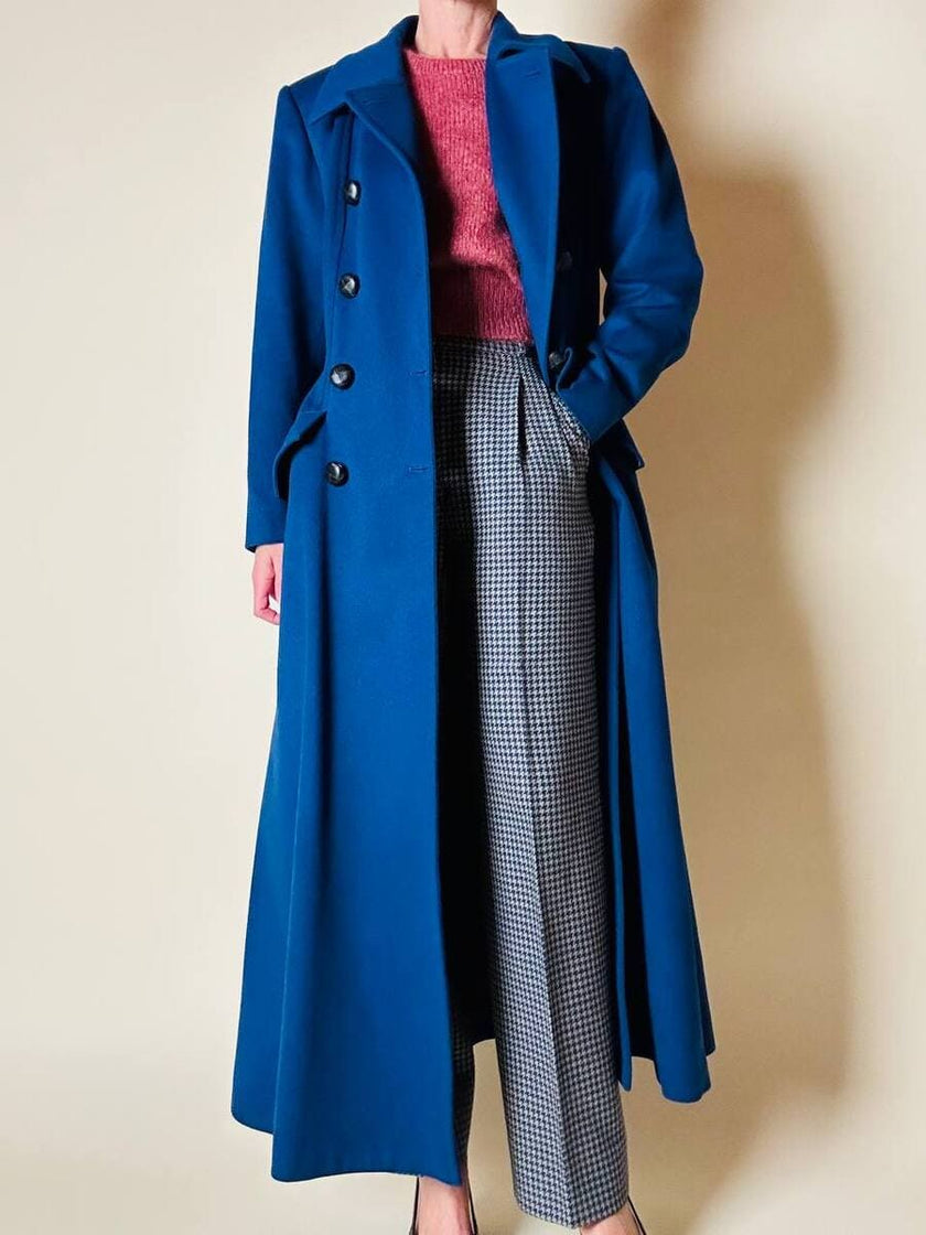 Maxi cappotto in lana color blu petrolio 