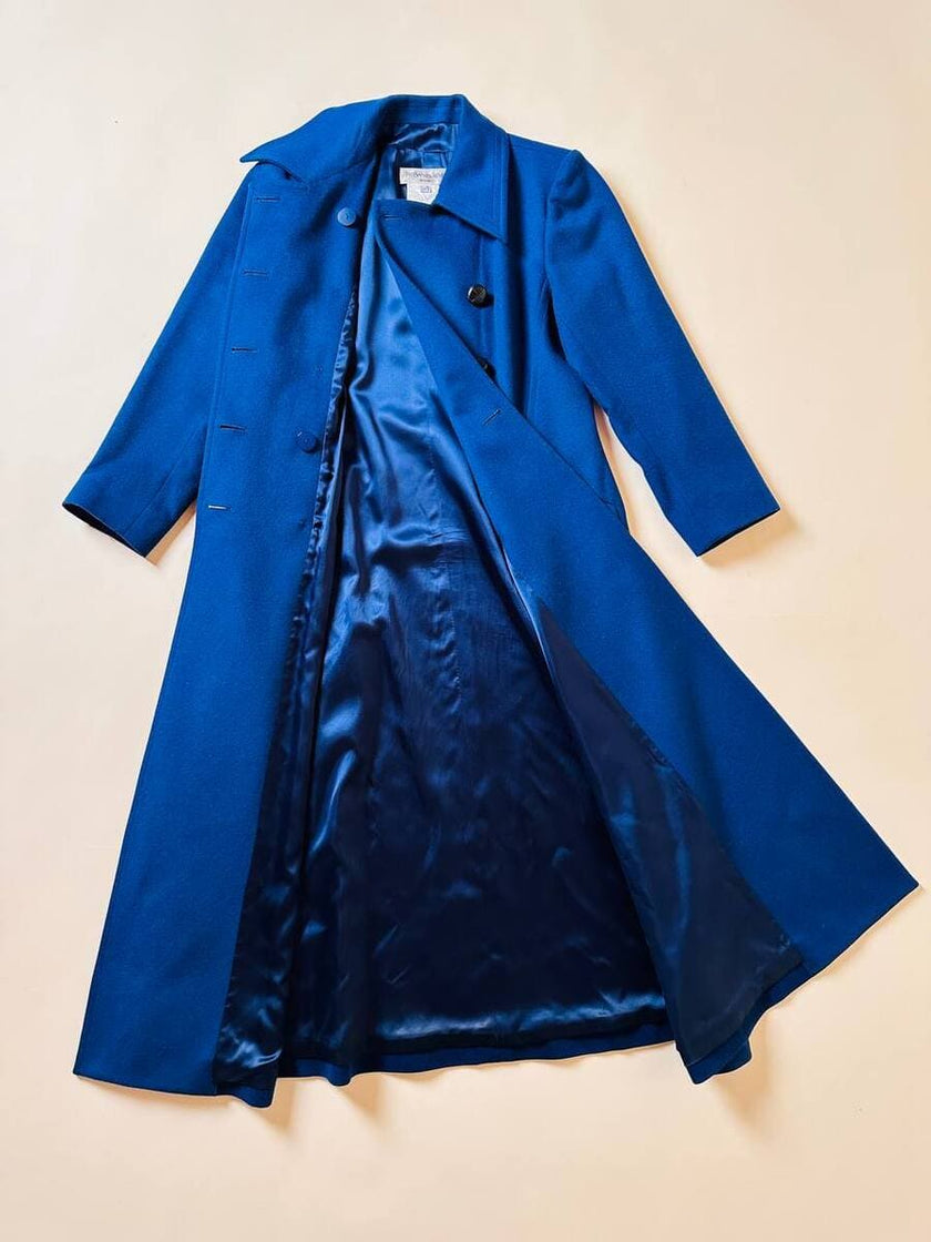 Maxi cappotto in lana color blu petrolio 