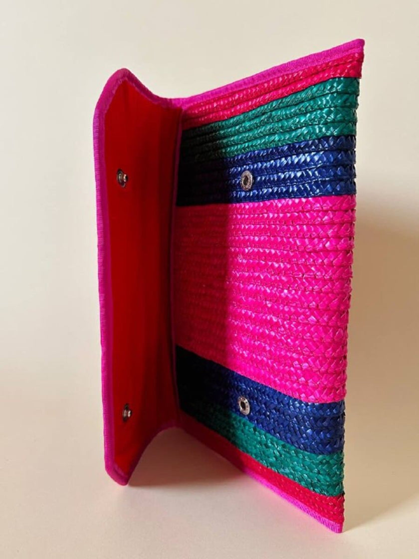 Maxi pochette in paglia a righe multicolor “Yves Saint Laurent”