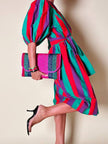 Maxi pochette in paglia a righe multicolor “Yves Saint Laurent”