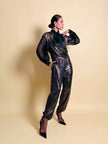 Jumpsuit in tessuto metallizzato color bronzo