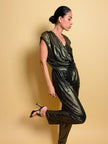 Jumpsuit in tessuto metallizzato color bronzo