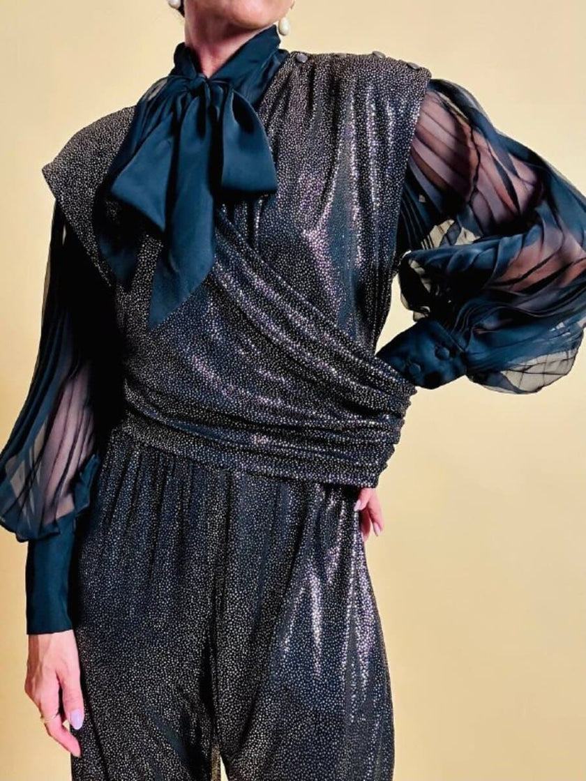 Jumpsuit in tessuto metallizzato color bronzo